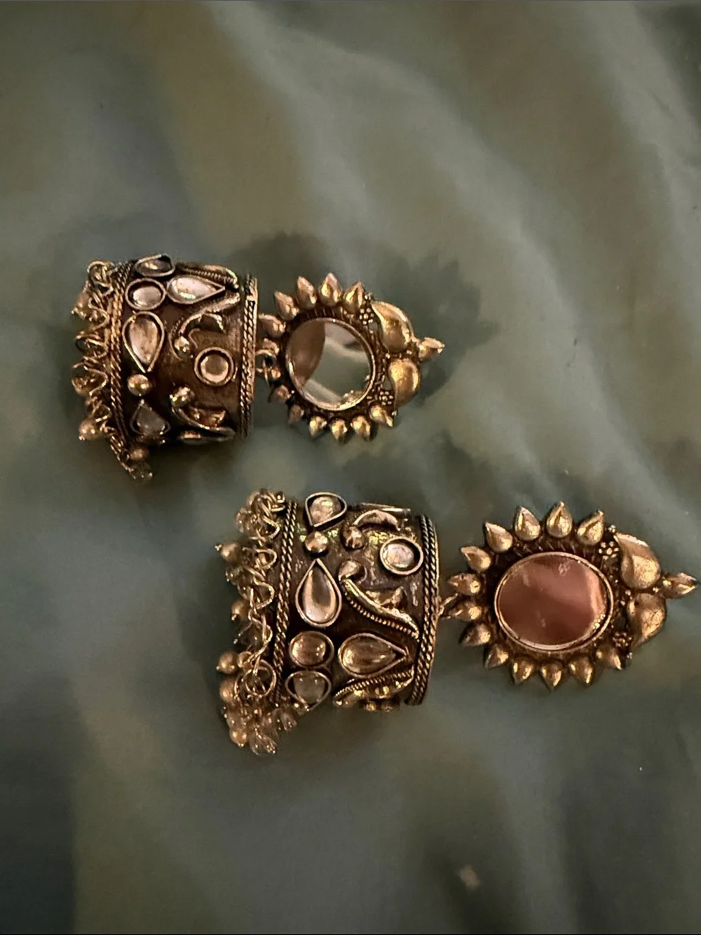 Gold-Tone Kundan Jhumka Earrings with Pink Center